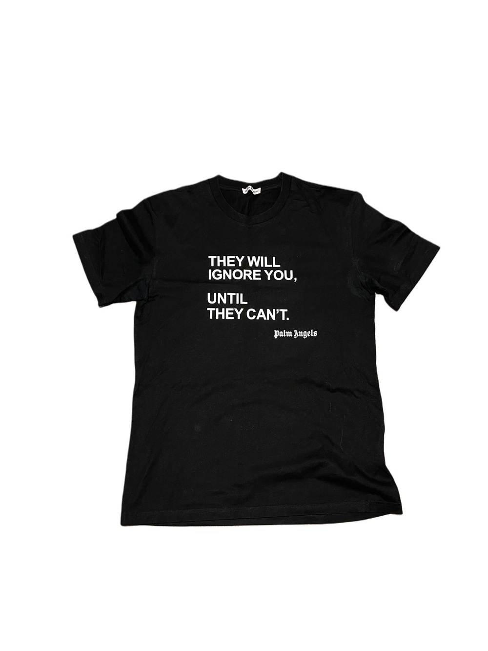 Palm Angels Black Tee with White Motivational Text